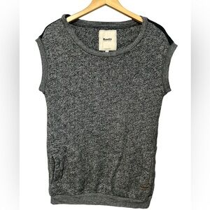 Roots Sleeveless Pullover  Size Small Front Pockets Gray Black‎ Cotton Terry